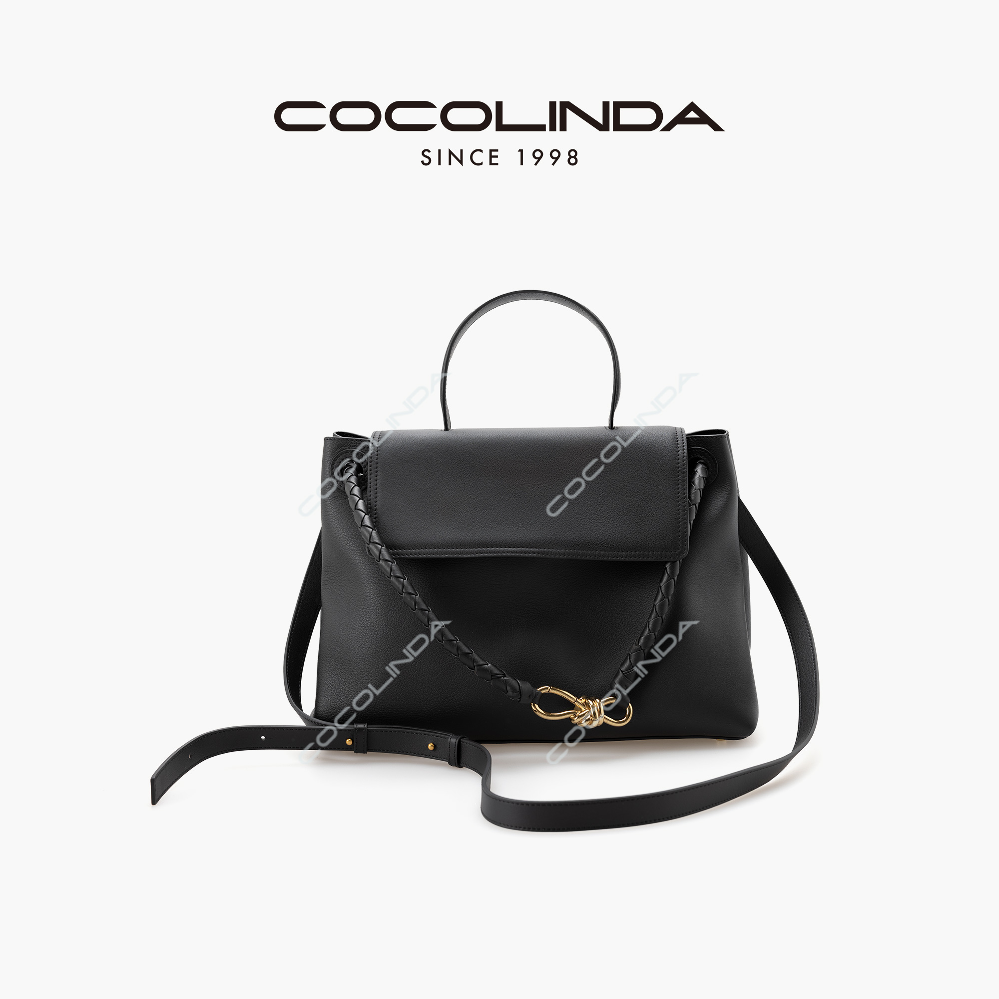 COCOLINDA| 头层牛皮+超纤绒手工编织手提包B2969