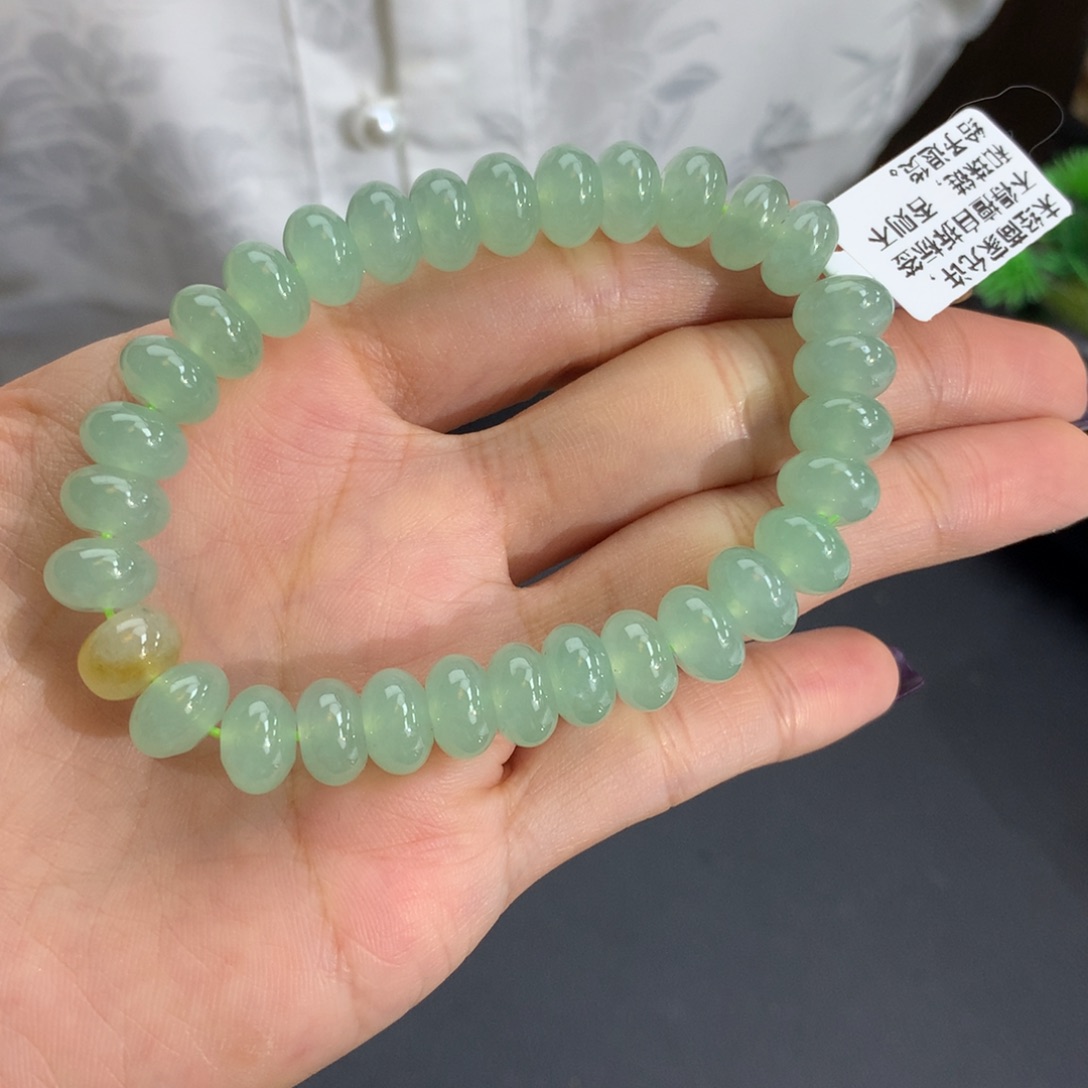 未镶嵌手链翡翠卡9.2冰胶鼓珠晴绿手串