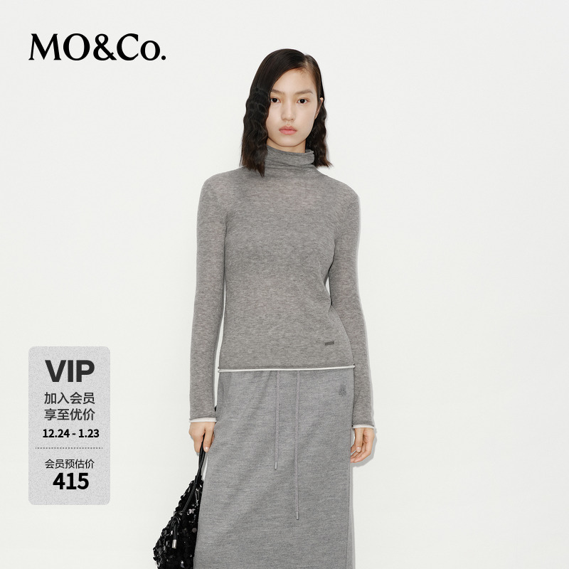 MOCO针织上衣冬绵羊毛假两件高领正肩修身套头MBD4SWTT11