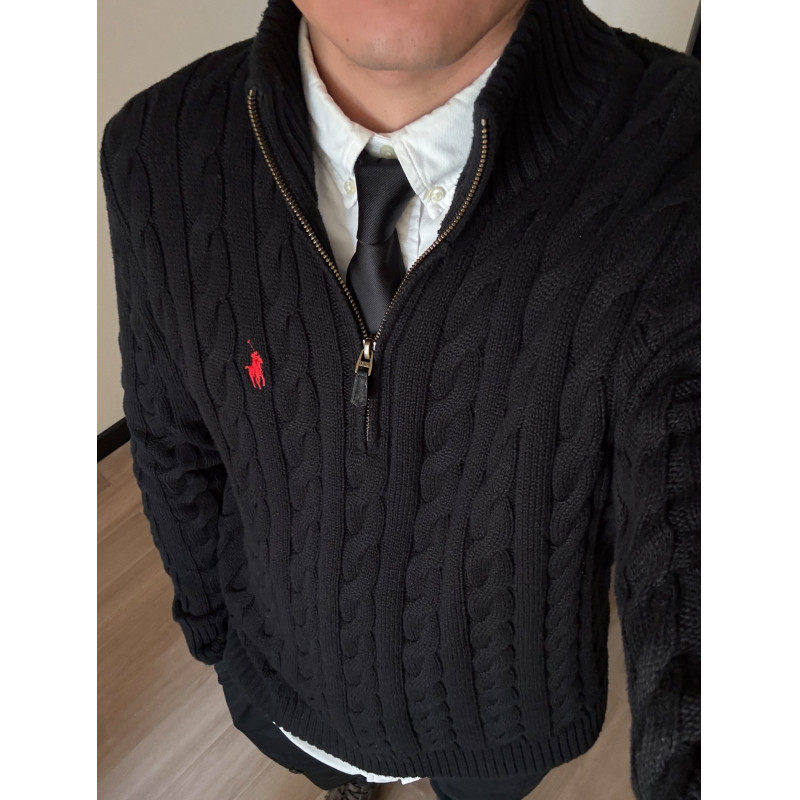 现货拉夫小马标刺绣半拉链亲肤毛衣针织衫新款麻花绞花男女秋冬款