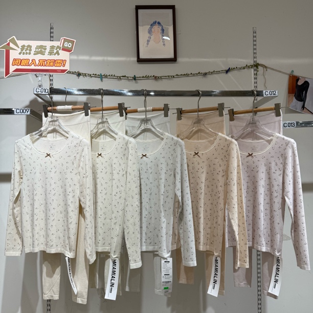 【美娜服饰】8278莫代尔圆领花边碎花保暖套装小清新