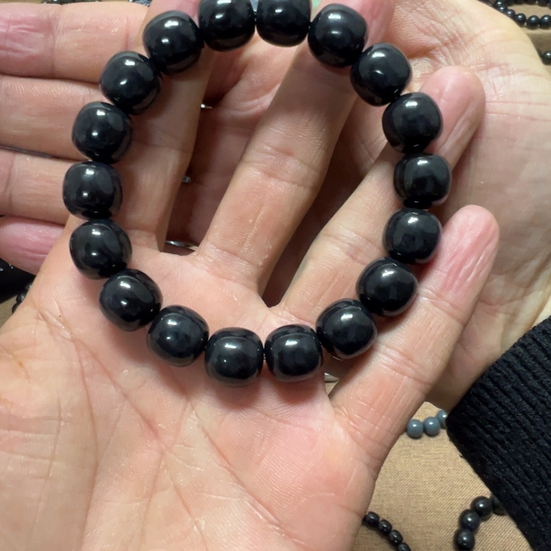 和田玉未镶嵌手串12墨玉95墨老型手串