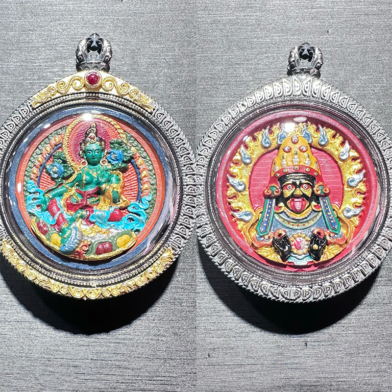 【藏玺·物与悟/缘】双面 手工绘制彩绘扎基拉姆白拉姆绿度M擦擦吊坠