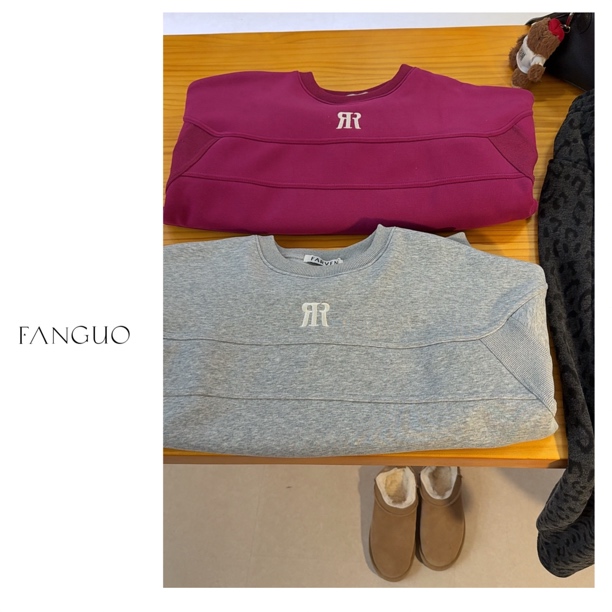 韩国farver！升级版！刺绣加厚加绒拼接设计感圆领卫衣女B1422