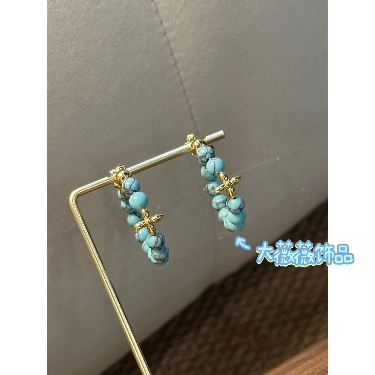 铜合金耳饰 高级感蓝色十字花耳饰-67482