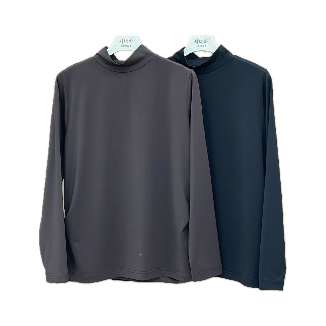 【香香优选】韩国女士净版半高领长袖打底衫新款薄加绒抽褶高弹舒适