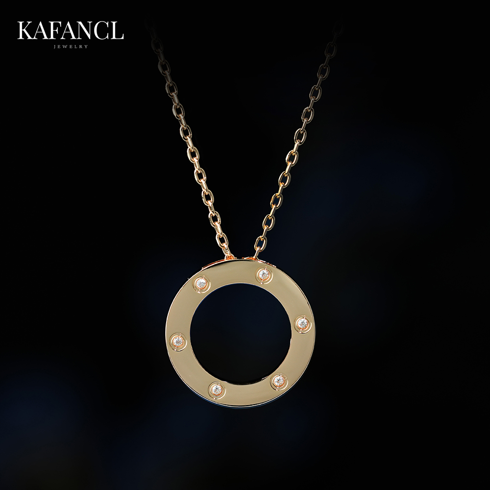 红楼 镀K金 圆饼六钉项链  ZF-B413