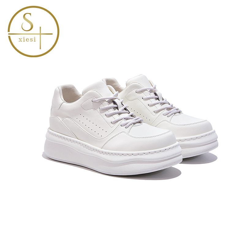 写思【不怕脏】舒适皮包底真皮厚底增高小白鞋小个子系带休闲时尚