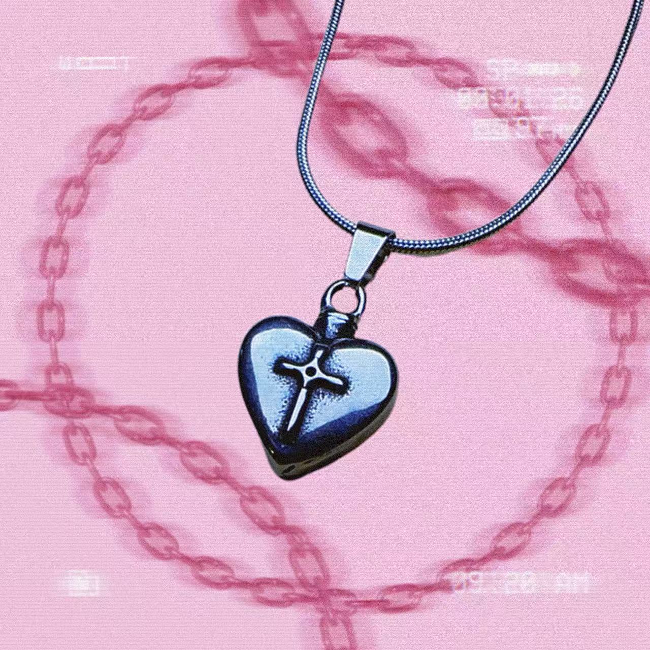 钛钢项链 欧美个性潮流十字架爱心刻字复古不锈钢项链吊坠A0288