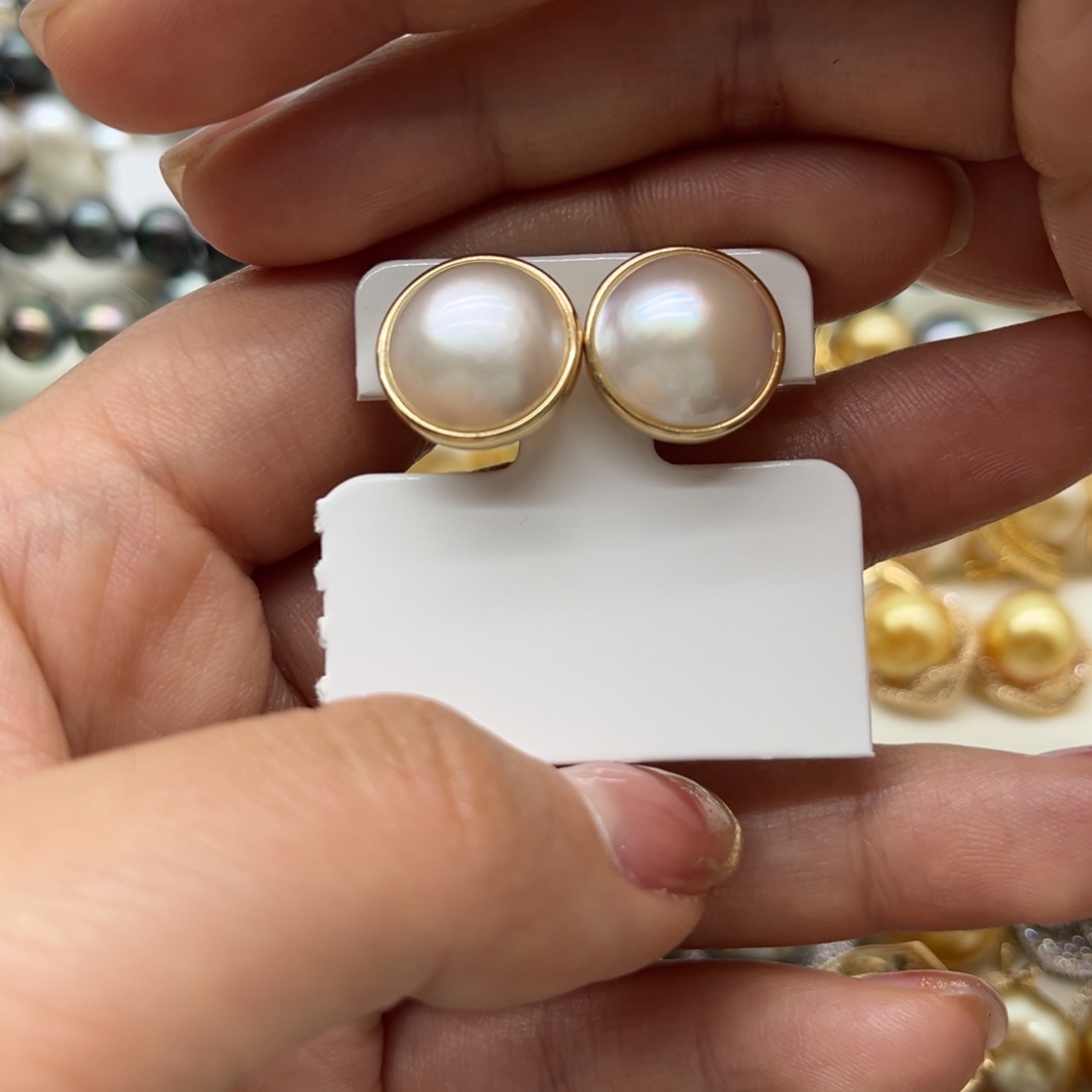 银S925镶嵌拼合珍珠（马贝珠）耳饰