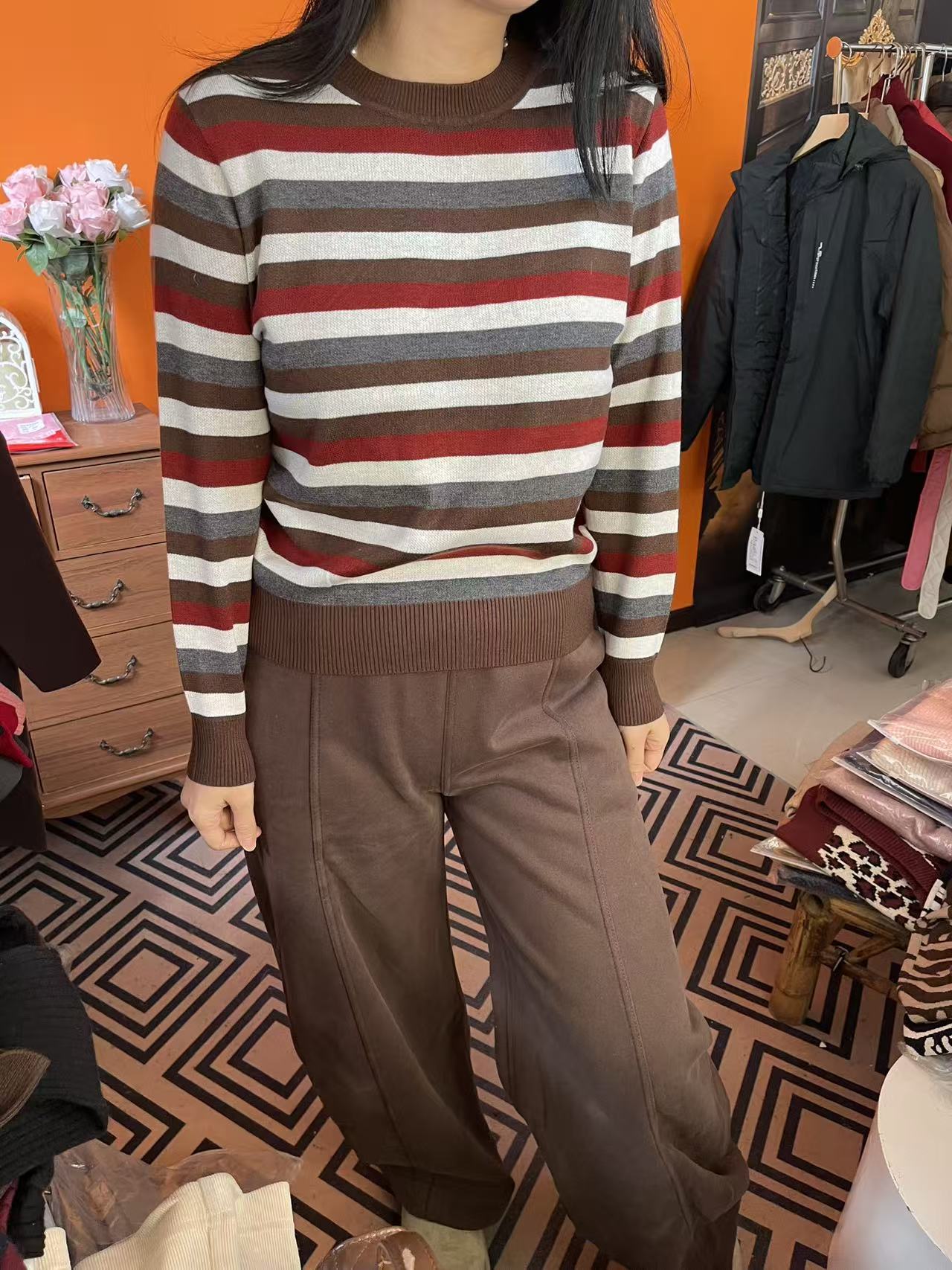 【芝麻点 条纹衫】2025秋冬气质百搭长袖条纹针织毛衣