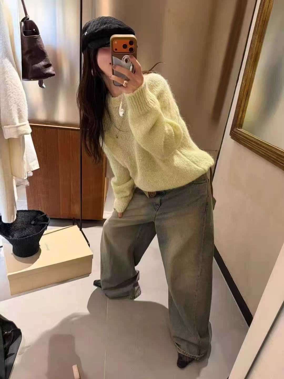 韩国东大门ID向日葵欧尼同款  韩国进口面料宽松圆领纯色针织毛衣