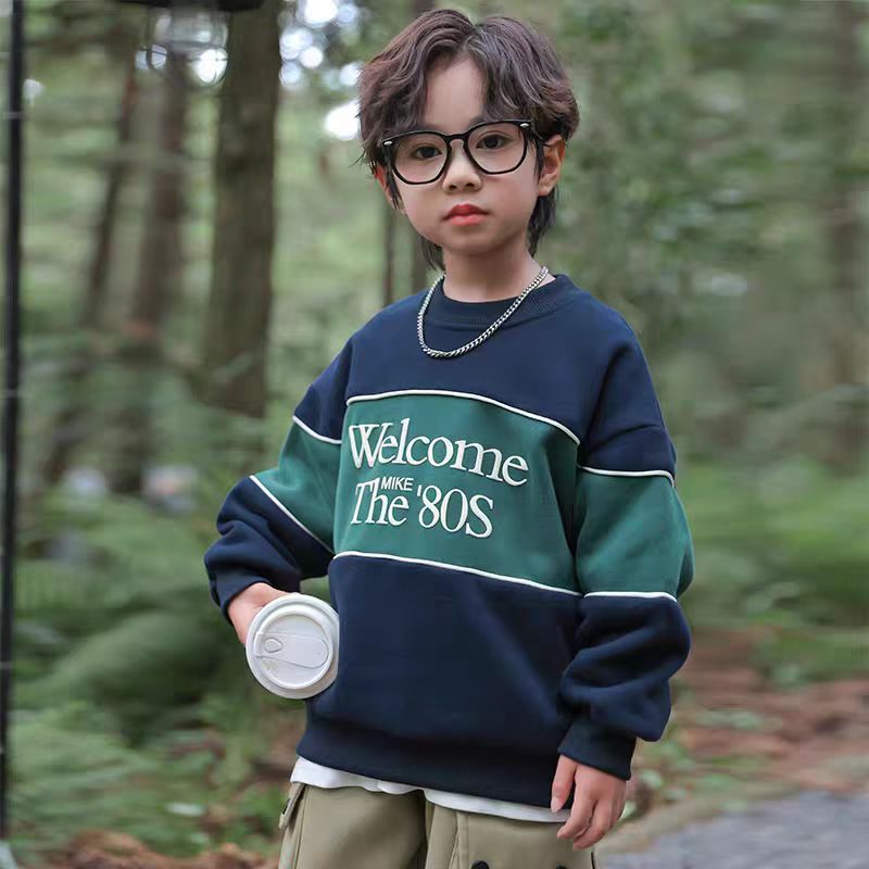 1028F2蓝绿色拼接卫衣不加绒