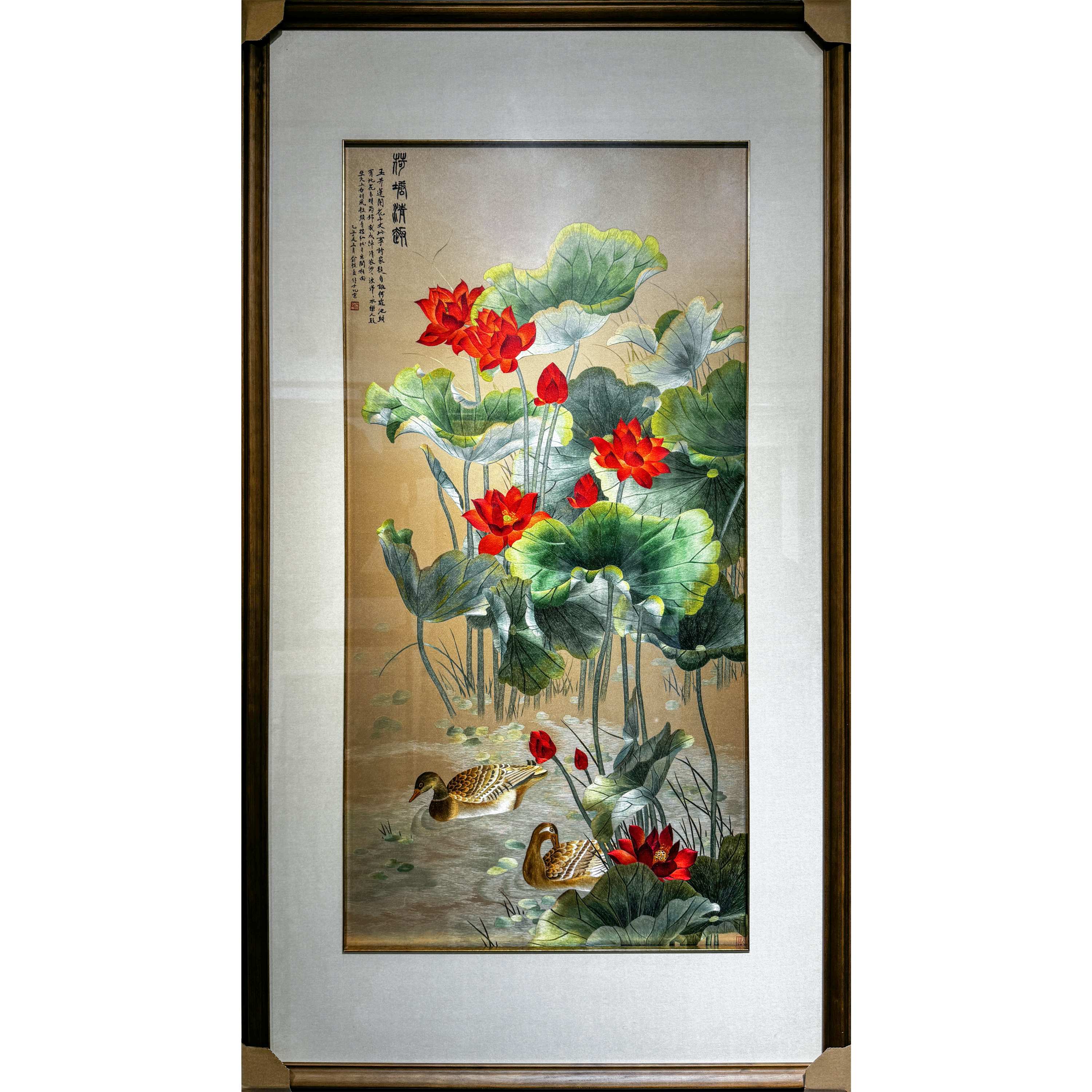 【荷塘情趣】纯手工刺绣苏绣精品荷花玄关茶室办公室画芯50*100cm