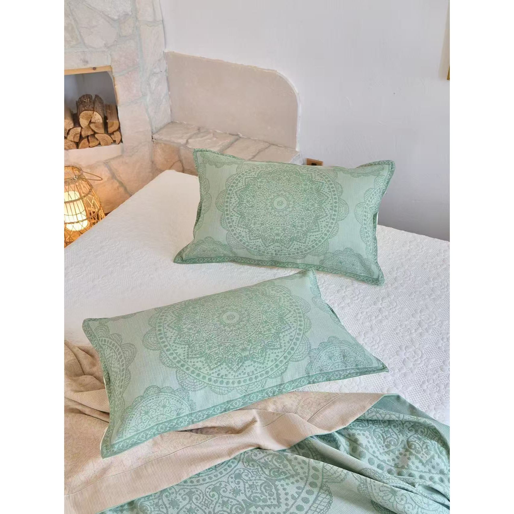 【枕套雅趣绿枕套】 枕套纽扣装柔软透气吸汗防滑不脱落一对装