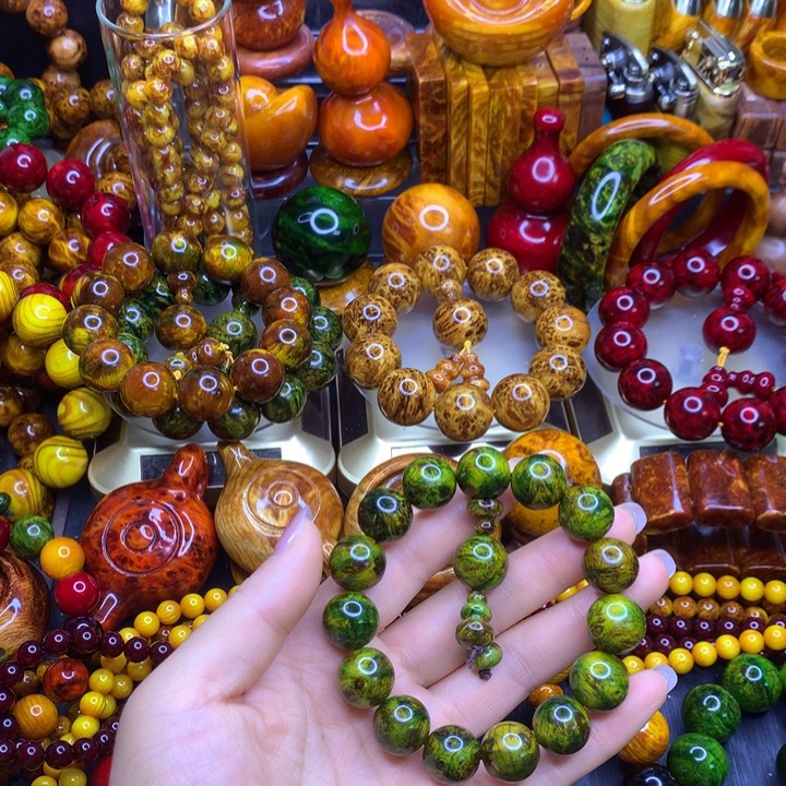 松木琥珀木高油文玩手串