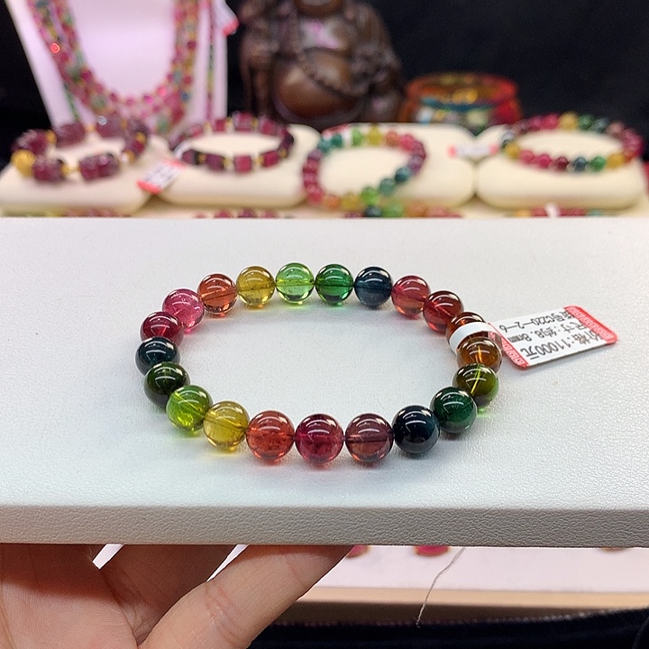 碧玺手链未镶嵌8.8/老矿彩虹。