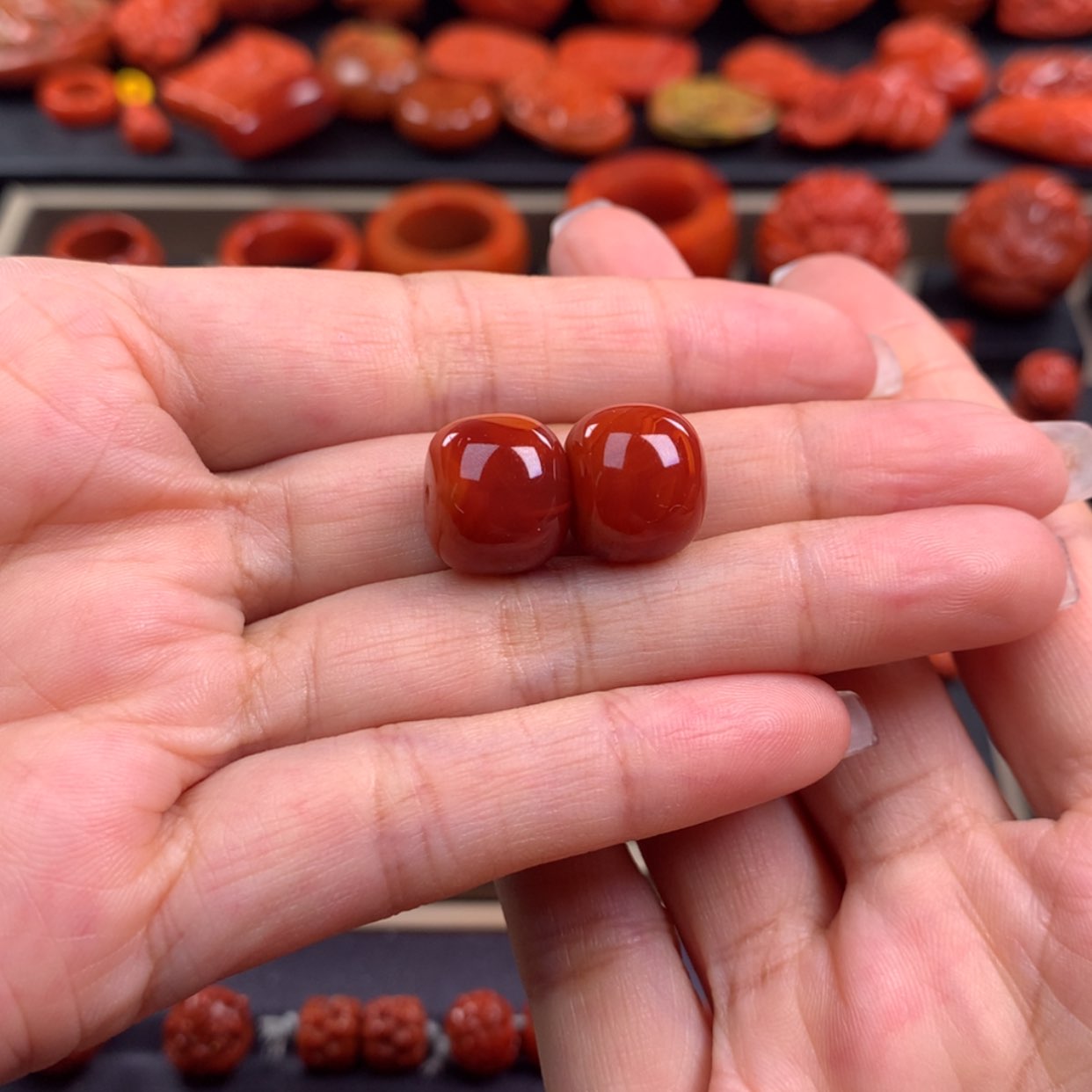 【闪购商品】南红玛瑙老型对珠13✖️11mm未镶嵌王***…