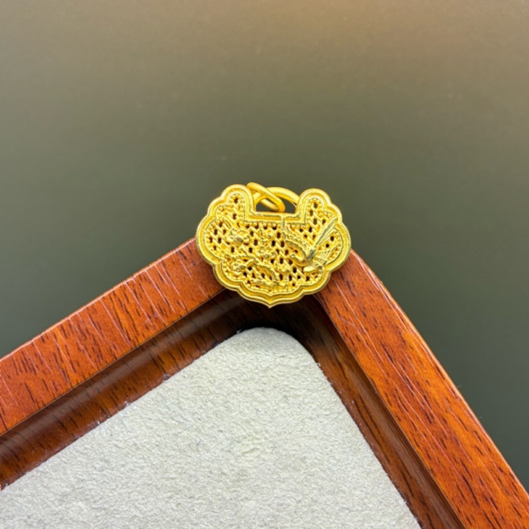 足金999喜上眉梢金锁长命锁福锁转运珠手绳串珠配件女友生日礼物