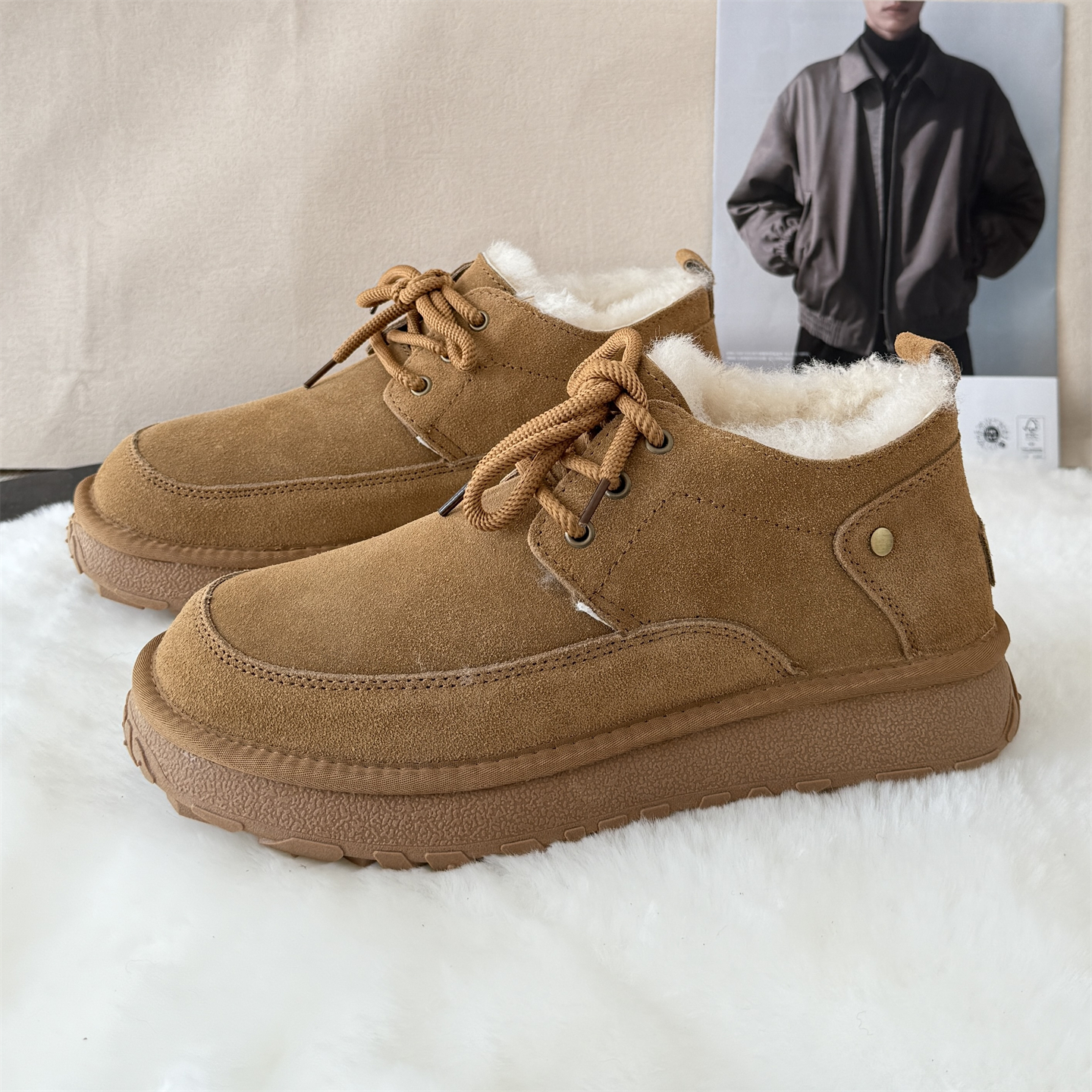 C8668厚底防滑男雪地靴冬东北大棉鞋羊毛雪地靴男款爆款2025新款