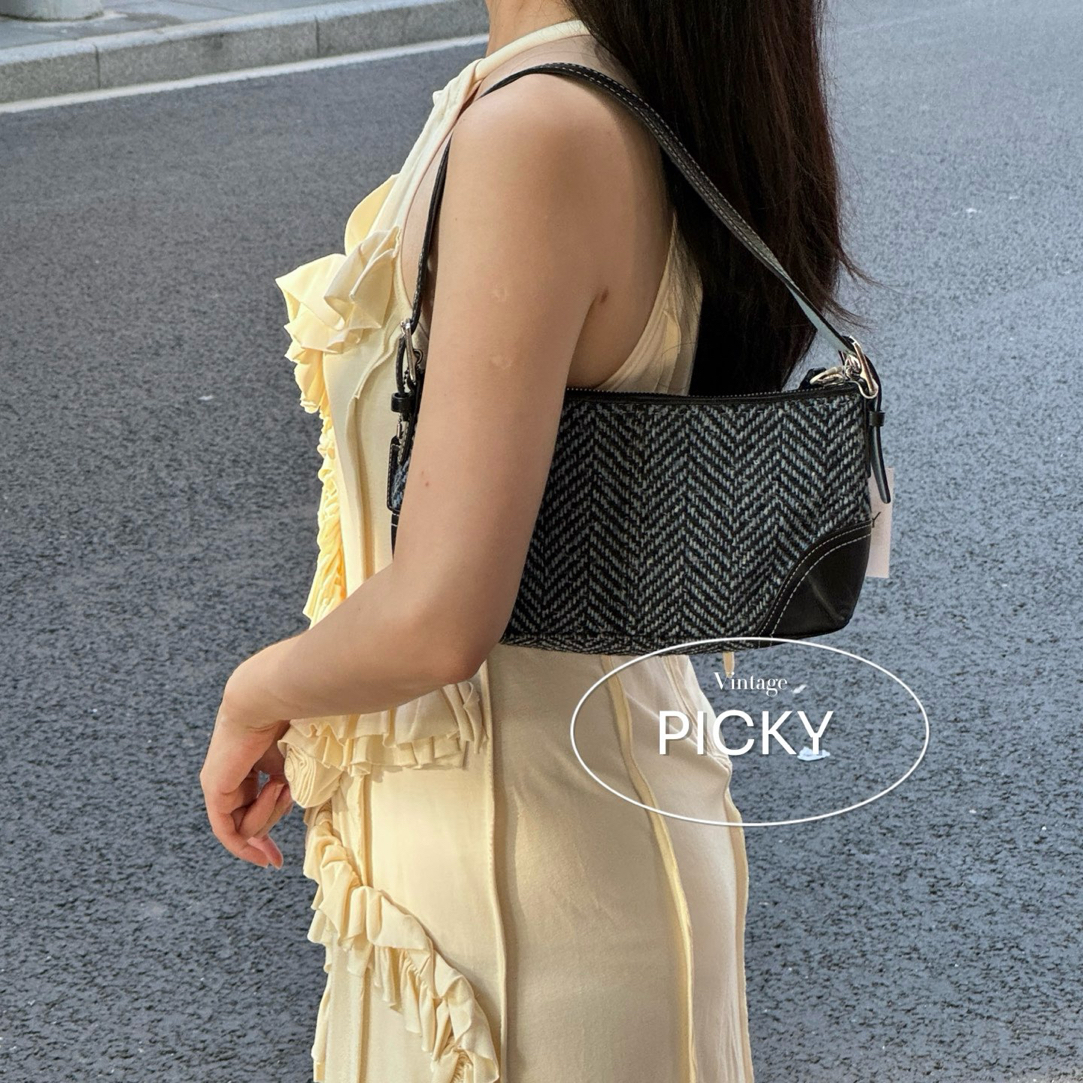 95新 COACH/蔻驰 雾霾蓝 粗花呢 麻将 单肩包