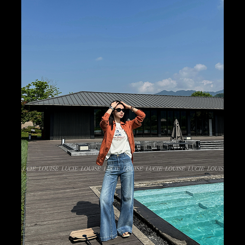 LUCIE LOUISE 长腿裤·RL双芯弹力棉复古休闲水洗微喇牛仔裤LL0034