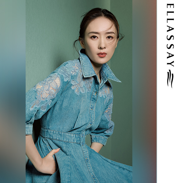 【欧若风】ELLASSAY歌力思25春季复古牛仔裙子连衣裙EWE361N02000