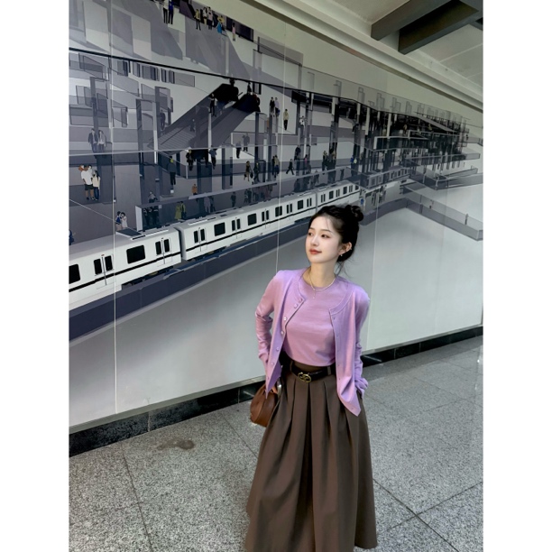 GIRDEAR/哥弟「清冷佳人」绵羊毛慵懒风圆领百搭薄款针织开衫148061