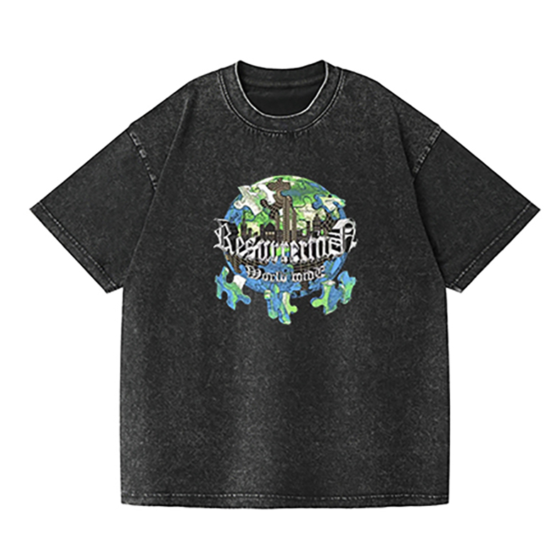 水洗做旧纯棉宽松短袖T恤上衣美式复古印花高街潮流男女款夏季