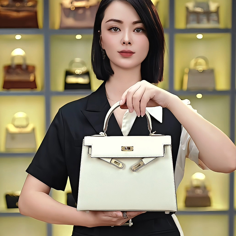 何【二代凯莉手掌纹包】真皮斜挎包女单肩包2024新款牛皮通勤上班包