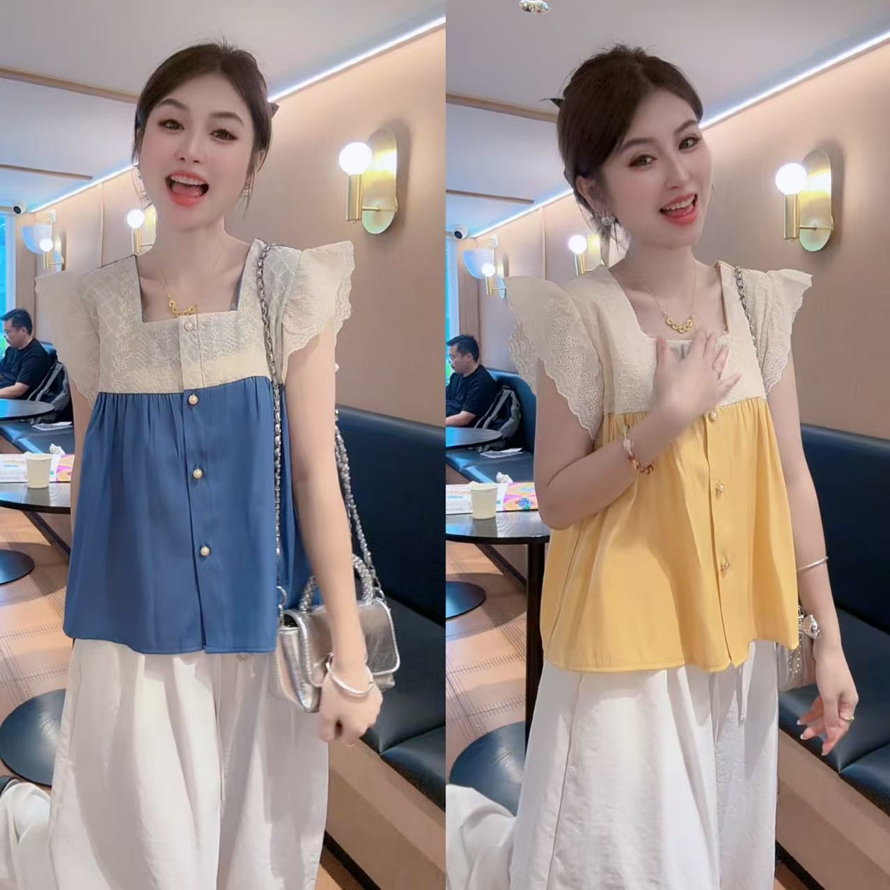 【月月专享】枯木逢春*法式小众轻熟飞飞袖蕾丝花边上衣XXJ-Z00827