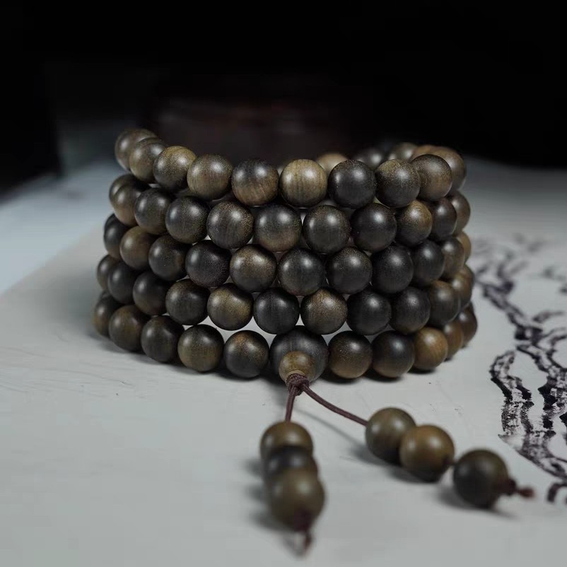 印度迈索尔老山檀香百年阴沉老料0.8/108颗手串檀香木（收藏品）