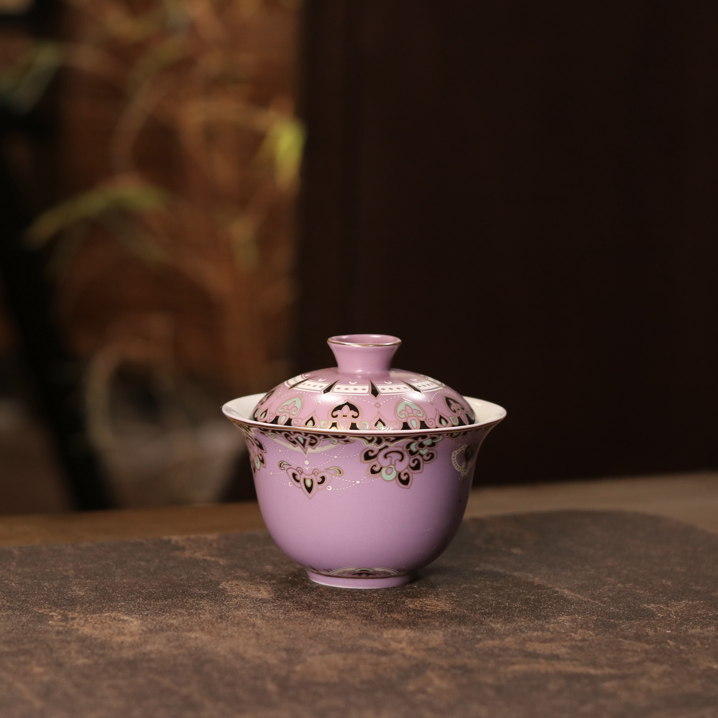 茗器山房 景德镇高温瓷嫣紫敦煌纹饰盖碗 120cc