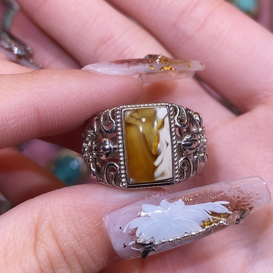 琥珀戒指银S925镶嵌福****y戒指