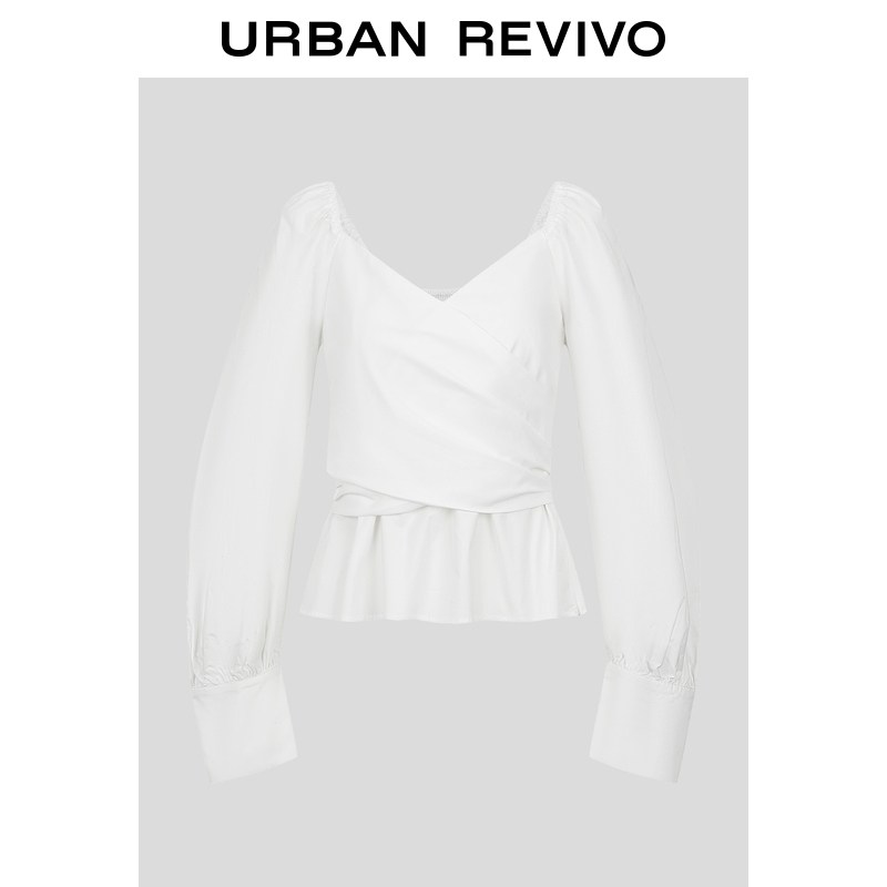 UR2026春季新款女装魅力设计感V领打揽短款罩衫衬衫UWG260017