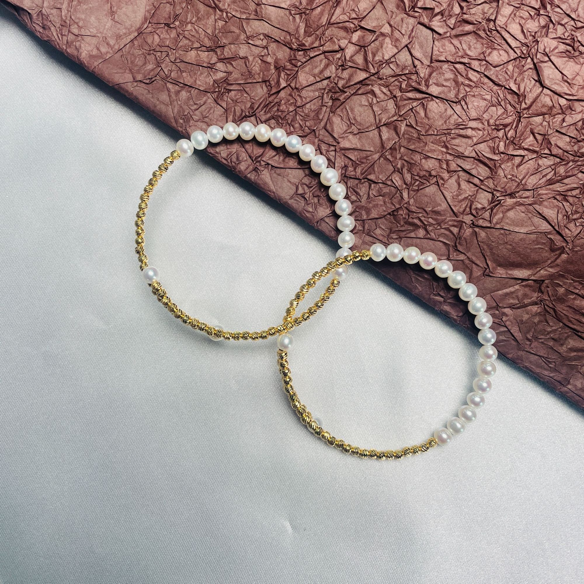 【慢姐甄选】镭射珠碎金淡水baby珠珍珠手镯4-5mm(多样性发一）