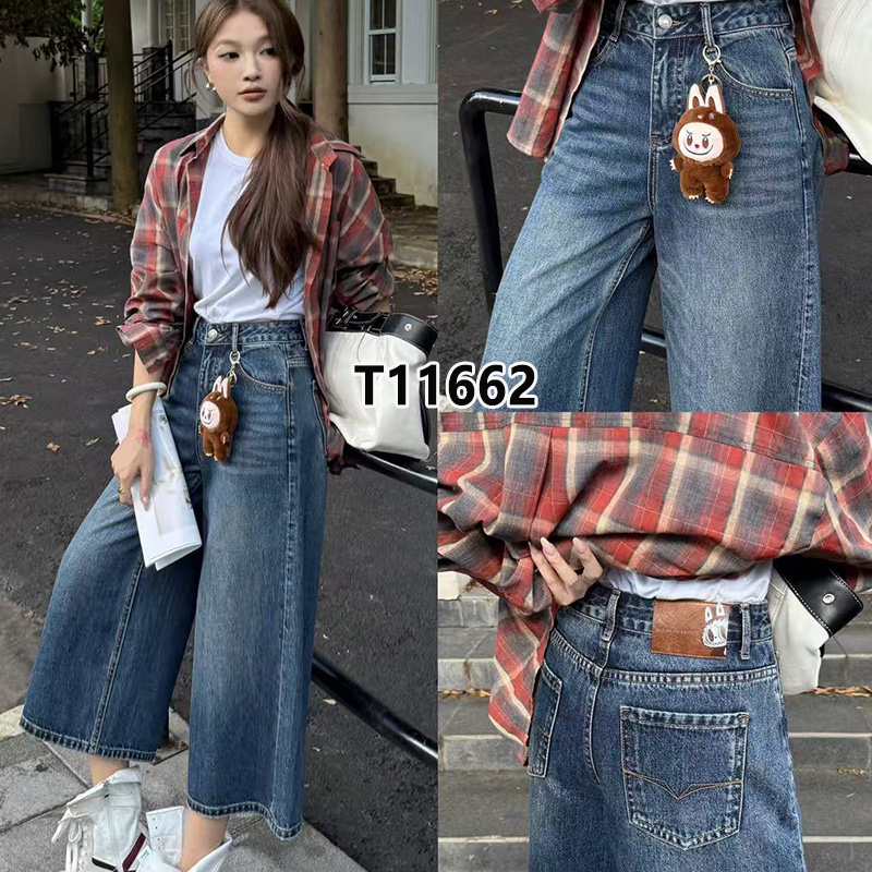 【萍姐】T11662欧洲站拉布布时尚八分阔腿牛仔裤女遮跨显瘦百搭神器