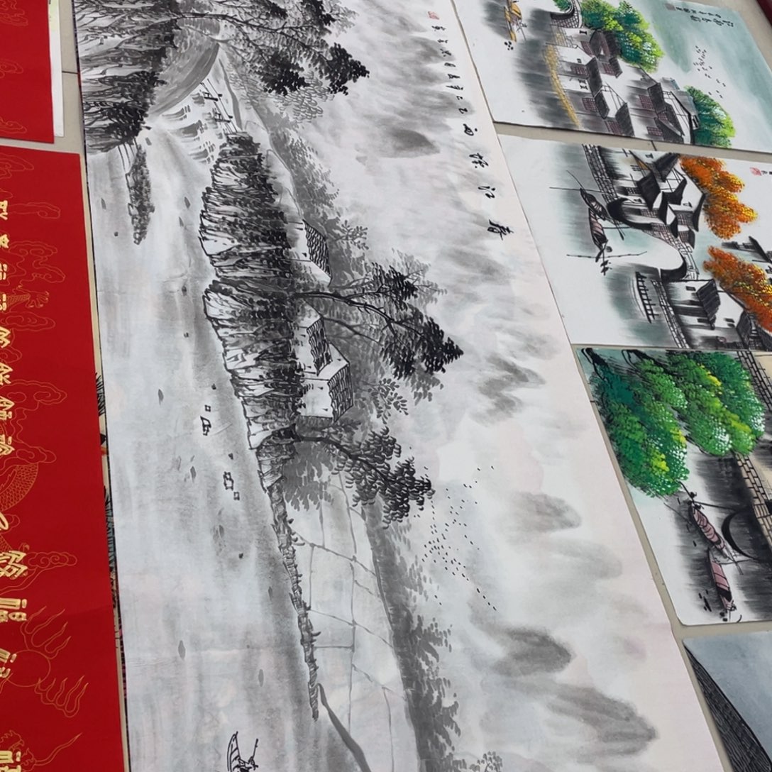 国画纯手绘的山水花鸟