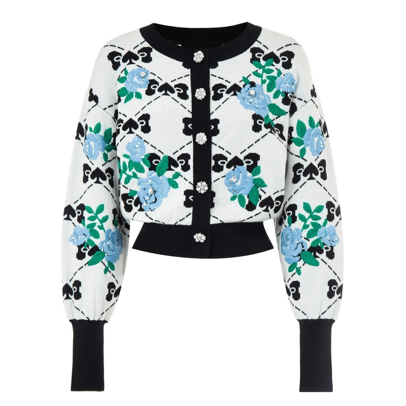 MAXRIENYMAXRIENY复古提花毛衫黑桃蝴蝶元素针织衫上衣女