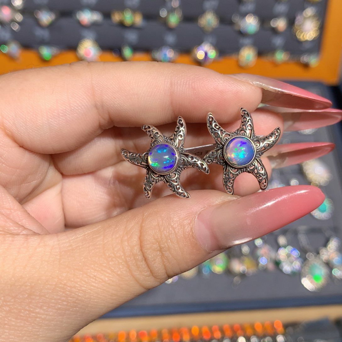 银S925镶嵌欧泊欧泊耳饰l