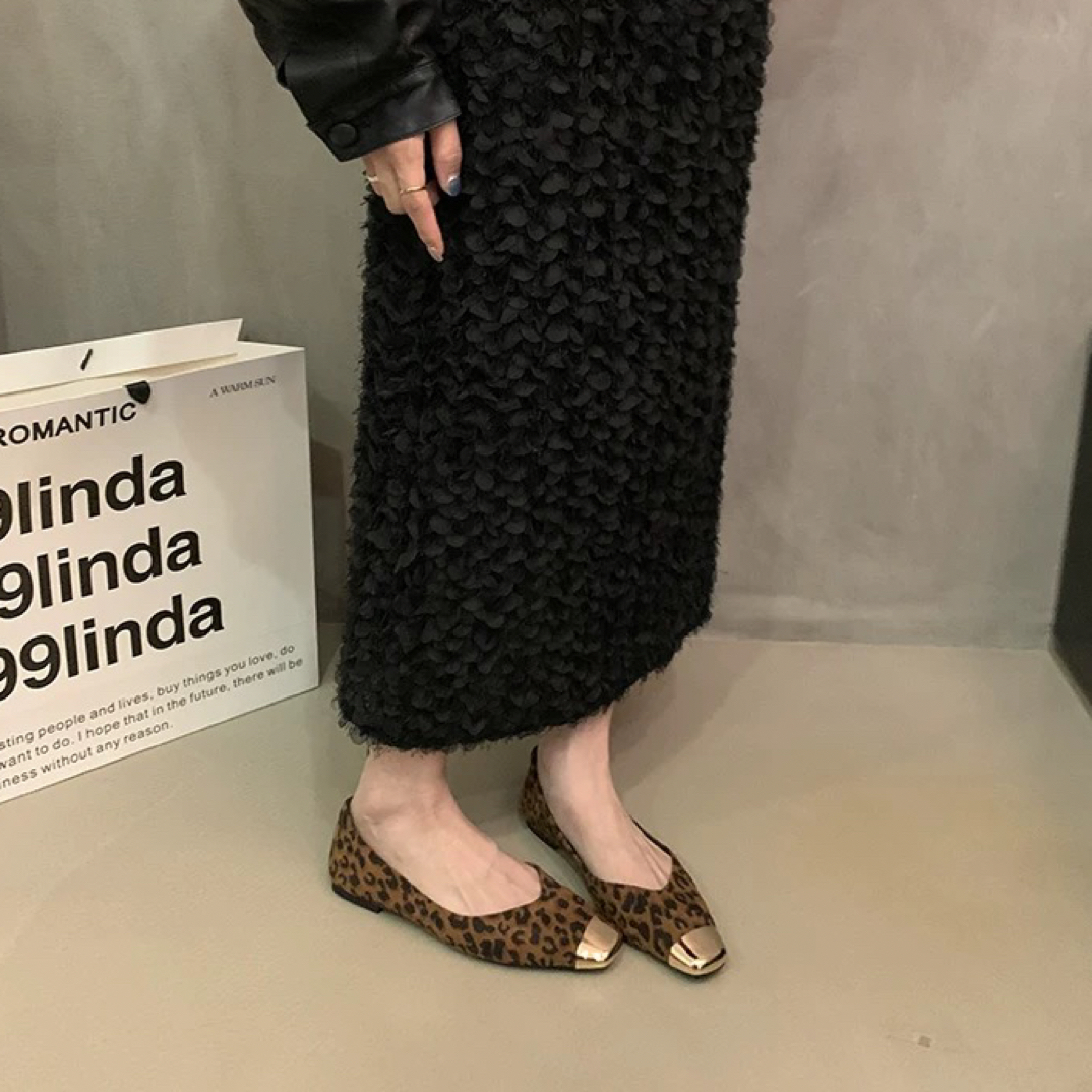 拼色浅口法式包头金属中跟单鞋女鞋欧美风复古平底方头气质百搭