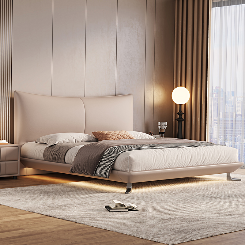 意式极简双人床1.8×2米主卧大床网红香奈儿家具真皮床高端婚床