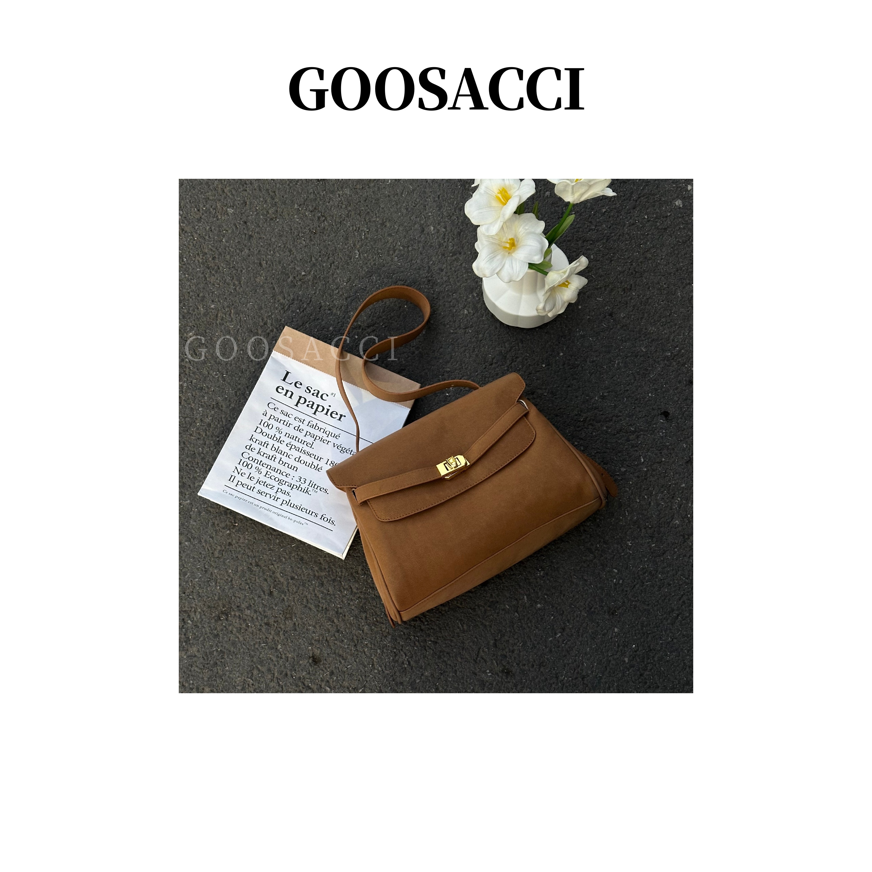 网红休闲洋气斜挎包百搭咖色磨砂腋下包单肩款锁扣复古简约女包