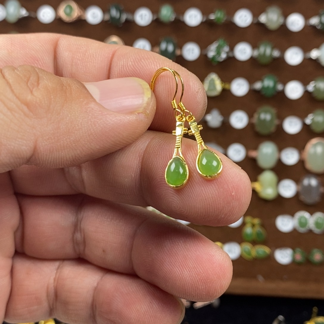 和田玉（碧玉）戒指银S925镀金镶嵌