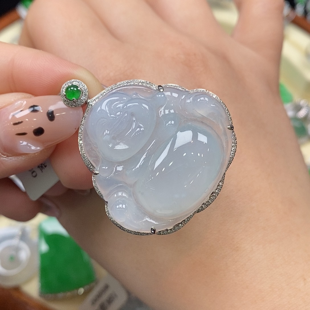 翡翠吊坠(不含链)18K金镶嵌福公