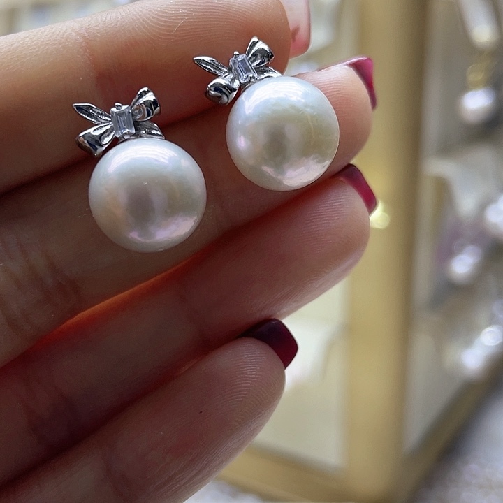 海水珍珠耳饰银S925镶嵌