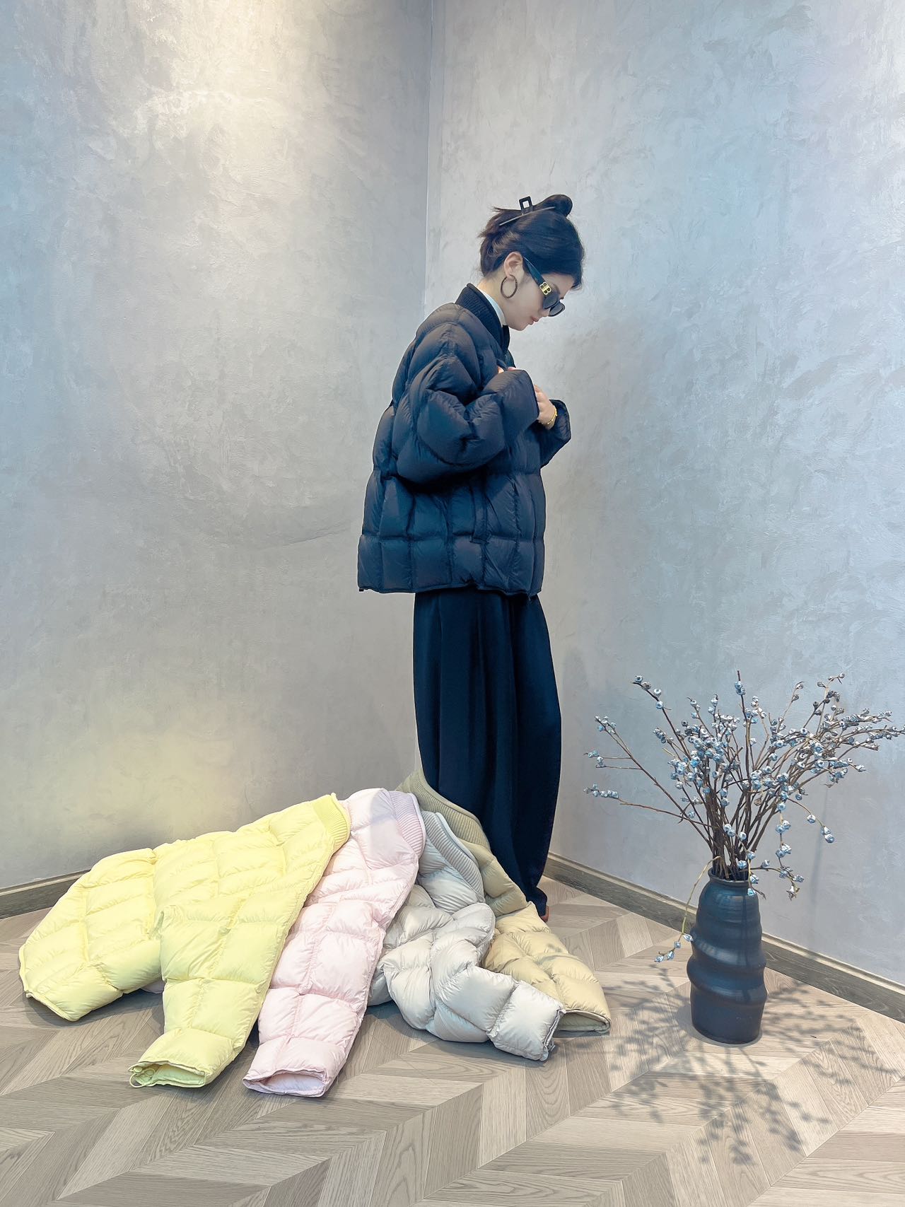 纯色落肩袖短款百搭立领时尚羽绒服-6065