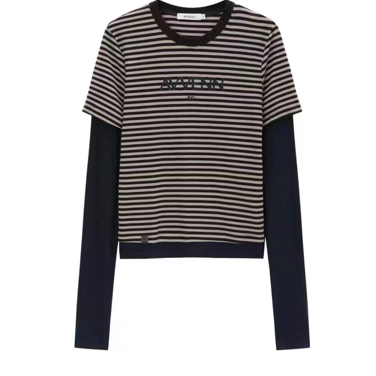 AVV*NN假两件百搭条纹长袖T恤撞色设计感显瘦时髦