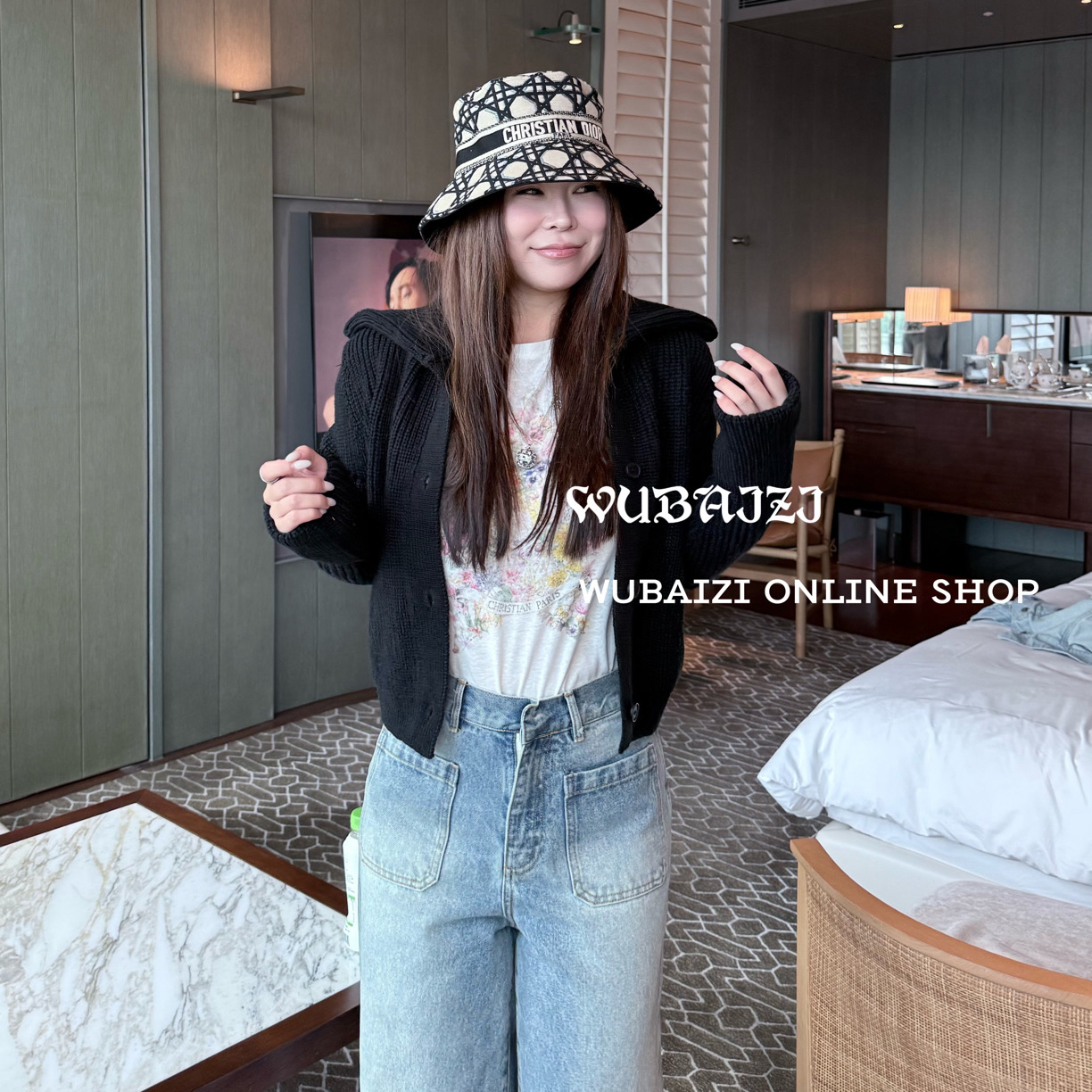 WUBAIZI ｜粗坑条针织连帽毛衣 针织罗纹 高克重纱线 M25819