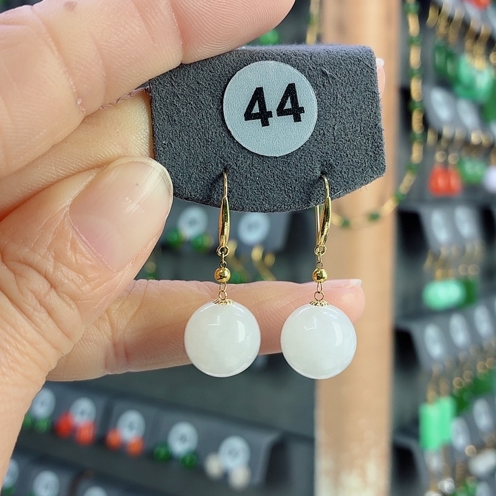 和田玉18K金镶嵌耳饰